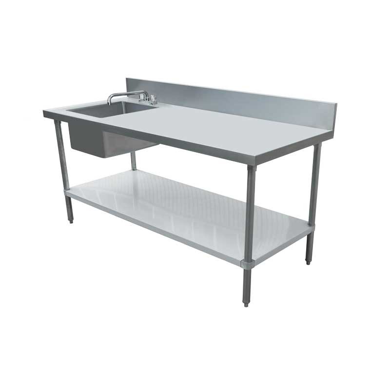 Omcan All Stainless Steel Table with Left Sink and 6″ Backsplash 30″ x 60″ 43231