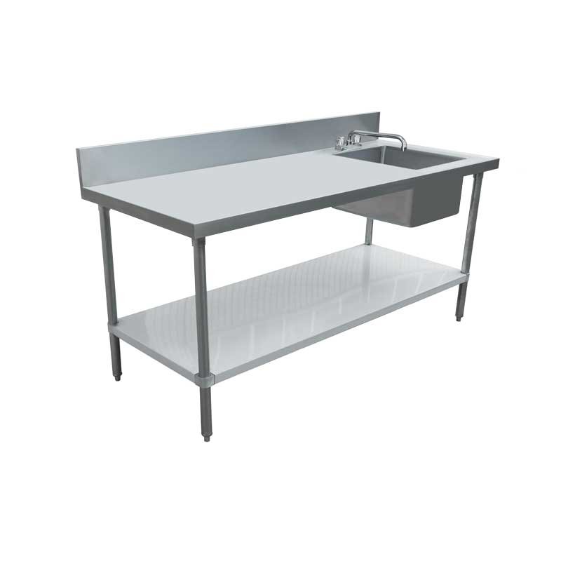 Omcan All Stainless Steel Table with Right Sink and 6″ Backsplash 30″ x 72″ 43240