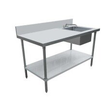 Omcan All Stainless Steel Table with Right Sink and 6″ Backsplash 24″ x 72″ 44302