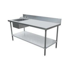 Omcan All Stainless Steel Table with Left Sink and 6″ Backsplash 30″ x 60″ 43231