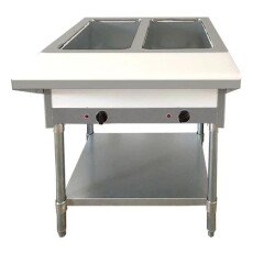 Commercial 2 Pan Capacity Open Well Propane Steam Table with Cutting Board and Undershelf 47362