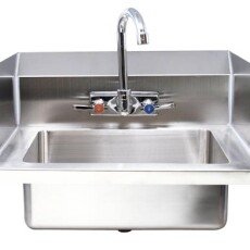 Omcan 18" x 14.5" x 11" Fabricated Hand Sink with Side Splashes, 4″ Gooseneck Faucet and Drain Basket 44586
