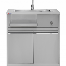 Stainless Steel Hand Sink Cabinet Stand With Faucet 32-Inch , Water Pipe, 2-Door Storage, Storage Tray 47961