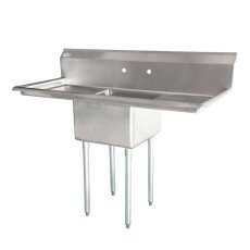 Omcan One Tub Sink with 1.8″ Corner Drain and Two Drain Boards 24″ x 24″ x 14″ 25255