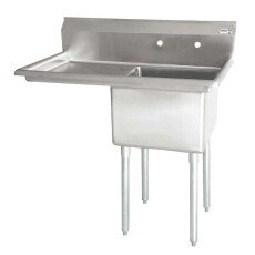 Omcan One Tub Sink with 1.8″ Corner Drain and Left Drain Board 24″ x 24″ x 14″ 25253