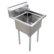 Omcan One Tub Sink with 1.8″ Corner Drain and No Drain Board 18″ x 18″ x 11″ 22112