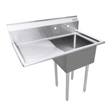 Omcan One Tub Sink with 3.5″ Center Drain and Left Drain Board 18″ x 18″ x 11″ 43760