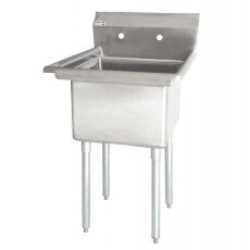 Omcan One Tub Sink with 1.8″ Corner Drain and No Drain Board 24″ x 24″ x 14″ 22118