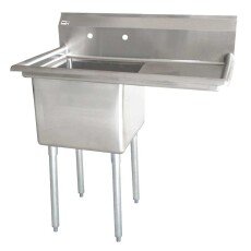 Omcan One Tub Sink with 3.5″ Center Drain and Right Drain Board 24″ x 24″ x 14″ 43784
