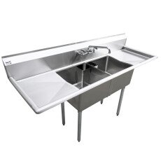 Omcan Two Tub Sink with 1.8″ Corner Drain and Two Drain Boards 18″ x 18″ x 11″ 25252
