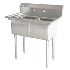 Omcan Two Tub Sink with 3.5″ Center Drain and No Drain Board 18″ x 18″ x 11″ 43769