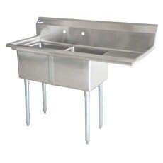 Omcan Two Tub Sink with 3.5″ Center Drain and Right Drain Board 18″ x 21″ x 14″ 43781