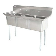 Omcan Three Tub Sink with 1.8″ Corner Drain and No Drain Board 24″ x 24″ x 14″ 22120