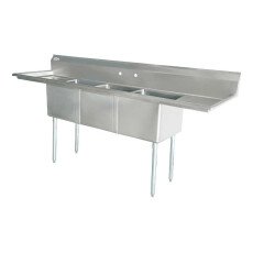 Omcan Three Tub Sink with 3.5″ Center Drain and Two Drain Boards 10″ x 14″ x 10″ 46756