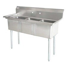 Omcan Three Tub Sink with 3.5″ Center Drain and No Drain Board 10″ x 14″ x 10″ 43758