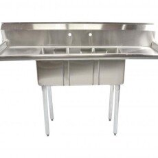 Omcan Stainless Steel Space Saver Sink with 16″ Left/Right Drain Boards with Corner Drain 10″ x 14″ x 10″ 39764