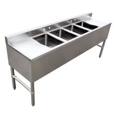 Omcan Under Bar Sink with 4 Compartments and Left and Right Drain Boards 44603