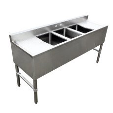 Under Bar Sink with 3 Compartments and Left and Right Drain Boards Omcan 44627