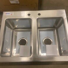 CLEARANCE OMCAN STAINLESS STEEL DOUBLE TUB DROP IN SINK WITH FLAT TOP 10″ X 14″ X 10″ 39782-CL