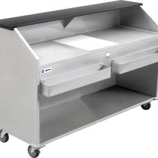 Omcan 74-inch Portable Bar With Open Bottom, Ice Bin, Shut Off Valve, Speed Rails 48068