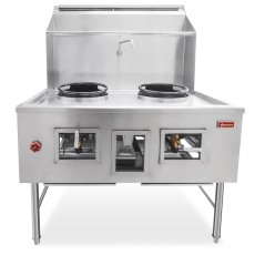 Two Chambers Wok Range 2 x 13″ Ring, Backsplash, Faucet, 190,000 BTU – Natural Gas 47726