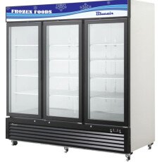 72 CuFT Glass 3 Door Reach In Merchandiser Freezer Blue Air BKGF72-HC