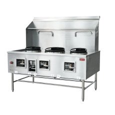 Three Chamber Wok Range with 2 x 13″ & 16″ Rings, Backsplash, Faucet, 315,000 BTU – Natural Gas 48409
