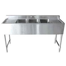 48″ x 18″ x 10″ Corner Drain Double Compartment Bar Sink With Two Drain Boards S1B-2B-V
