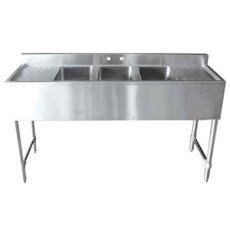 60″ x 18″ x 10″ Corner Drain Three Compartment Bar Sink With Right & Left Drain Board SIB-3B-60-V