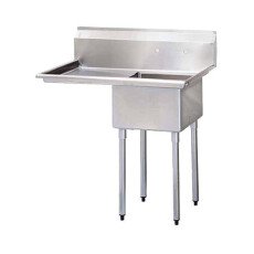 18″ x 18″ x 11″ Center Drain One Compartment Sink With Left Drain Board SI818-1LC-V