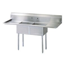 18″ x 21″ x 14″ Center Drain Two Compartment Sink With Two Drain Boards SI821-2BC-V