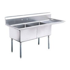 18″ x 21″ x 14″ Center Drain Two Compartment Sink With Right Drain Board SI821-2RC-V
