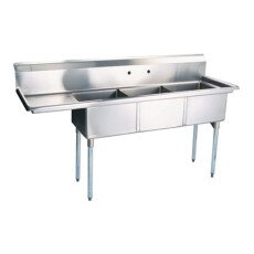 18″ x 21″ x 14″ Center Drain Triple Compartment Sink With Left Drain Board SI821-3LC-V