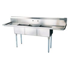 18″ x 21″ x 14″ Center Drain Triple Compartment Sink With Two Drain Boards SI821-3BC-V