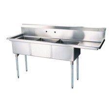 18″ x 21″ x 14″ Center Drain Triple Compartment Sink With Right Drain Board SI821-3RC-V