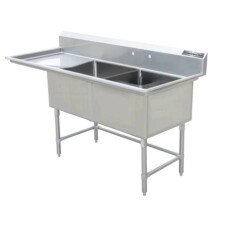 18" x 21" Corner Drain Two Compartment Sink With Left Drainboard DS1821-L