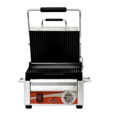 Single Panini Grill with Grooved Plates – 10" x 11" Cooking Surface Omcan 19935