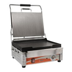 Single Panini Grill with Smooth Plates – 12" x 15" Cooking Surface 120V Omcan 21465