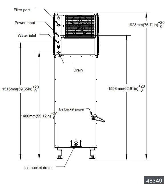 Commercial Hotel Ice Machine with Dispenser 22″ Wide 170 lb. (77 kg.) Bin Capacity, Ice Yield 350 lbs / 24 hours – 48349